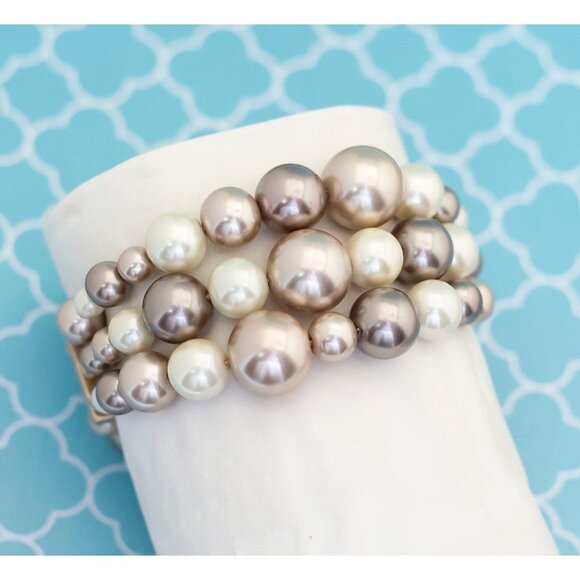 Vintage Elegant Victorian Pearls Flexible Beaded Bracelet - R18 - Picture 1 of 3